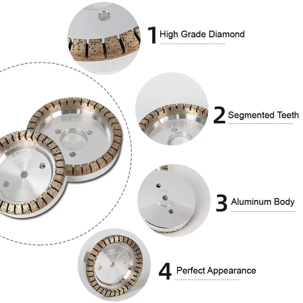 Full segmented diamond wheel is the first position on the glass edging machine, which is used for building glass, furniture glass, and other similar glass sheets rough grinding. Suit for straight line/double edging machine, beveling machine and so on.