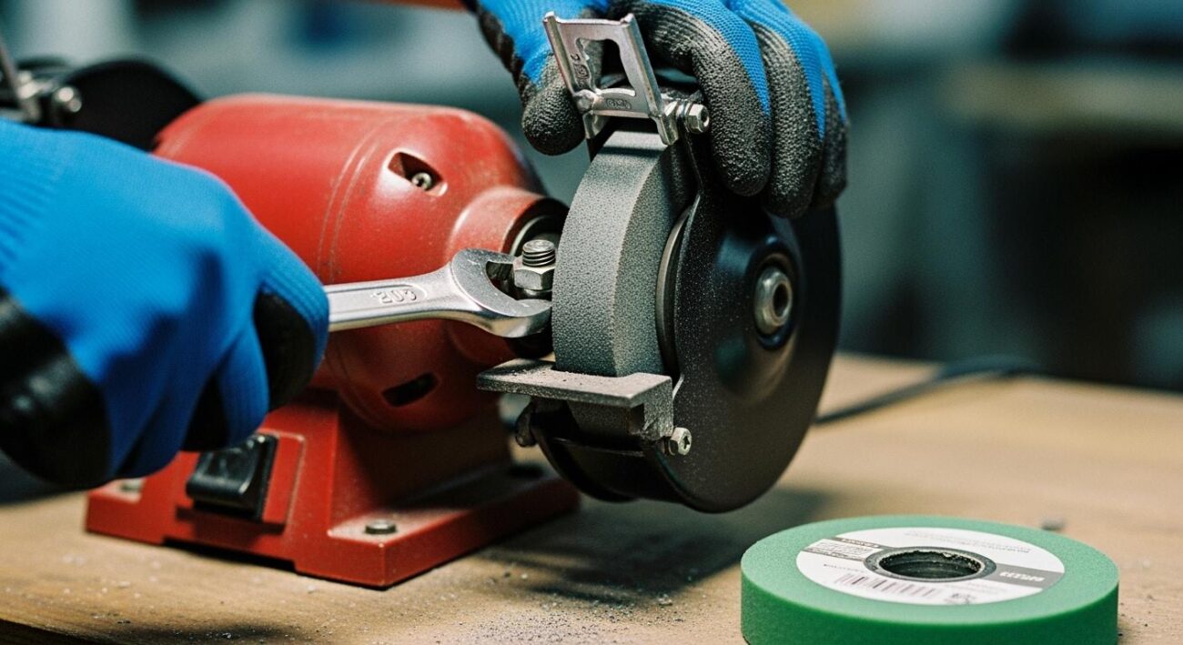 How to change a grinding wheel on a bench grinder?