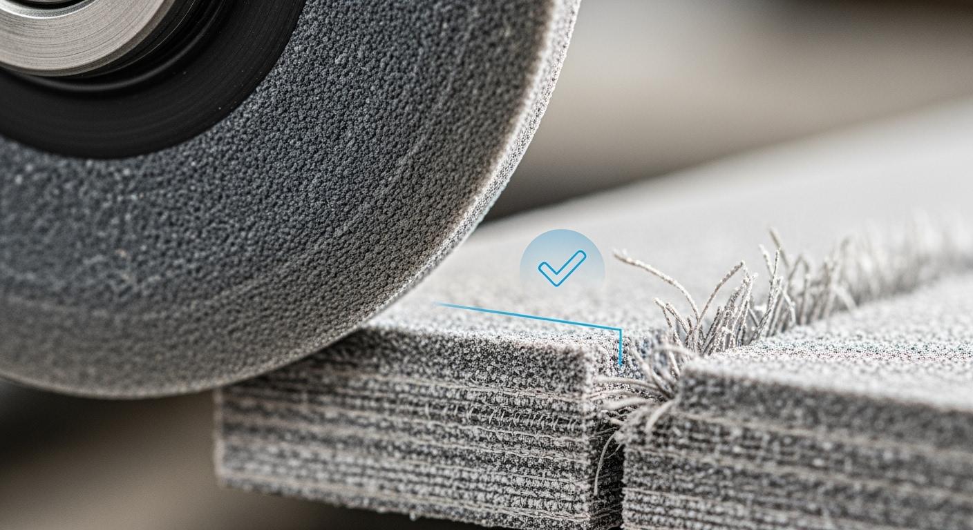 Which grinding wheel type reduces fiber tearing in composite machining?