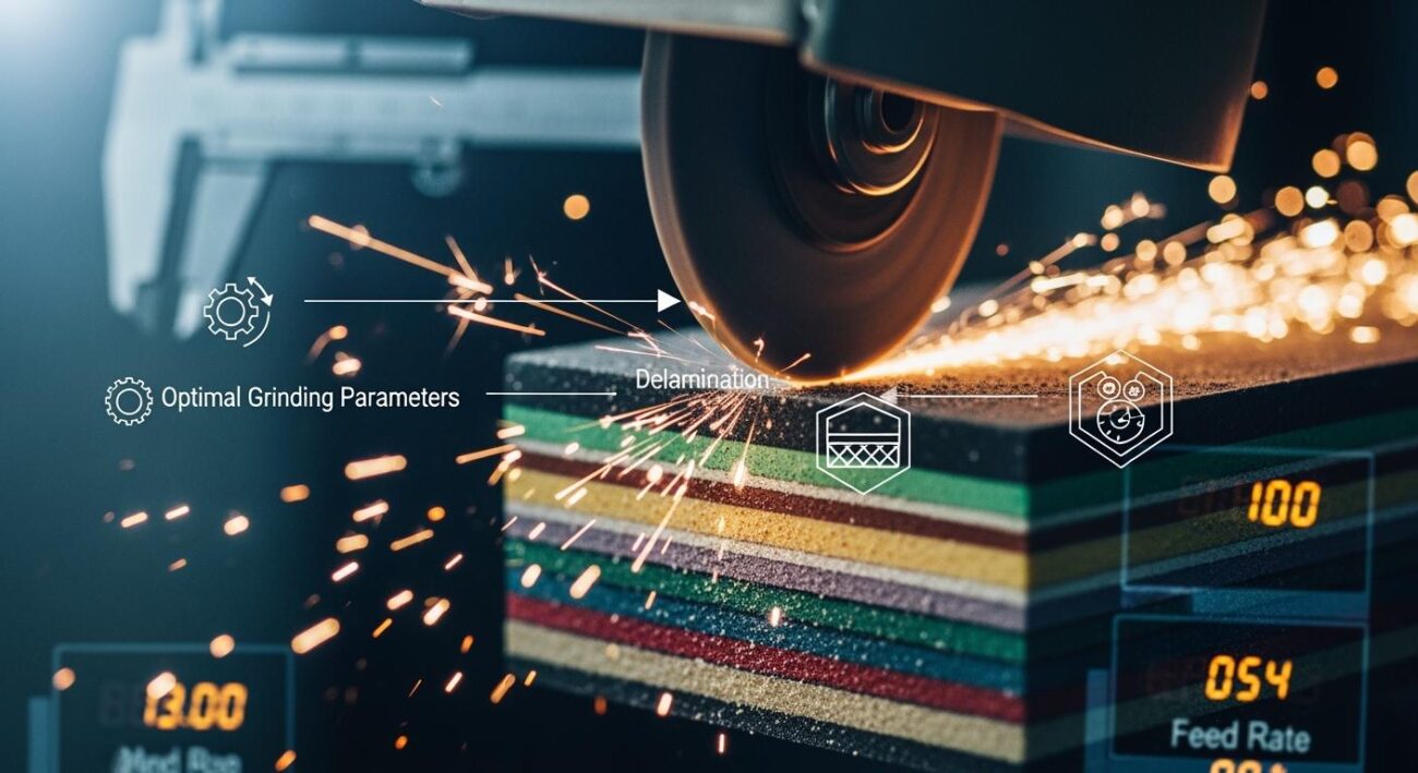 How to set grinding parameters to prevent delamination in composites?