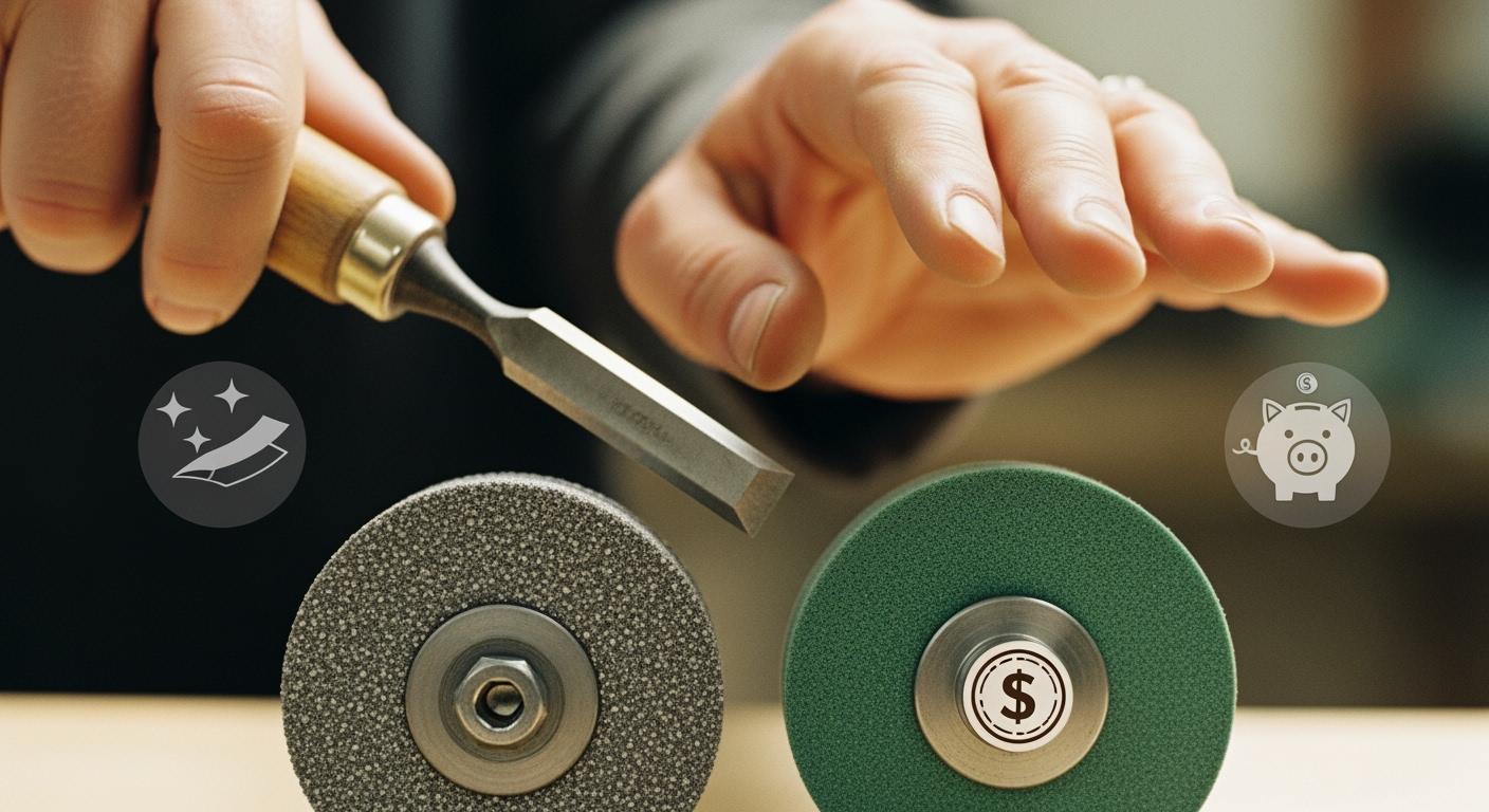 Which type of grinding wheel is more economical for hand tool sharpening?