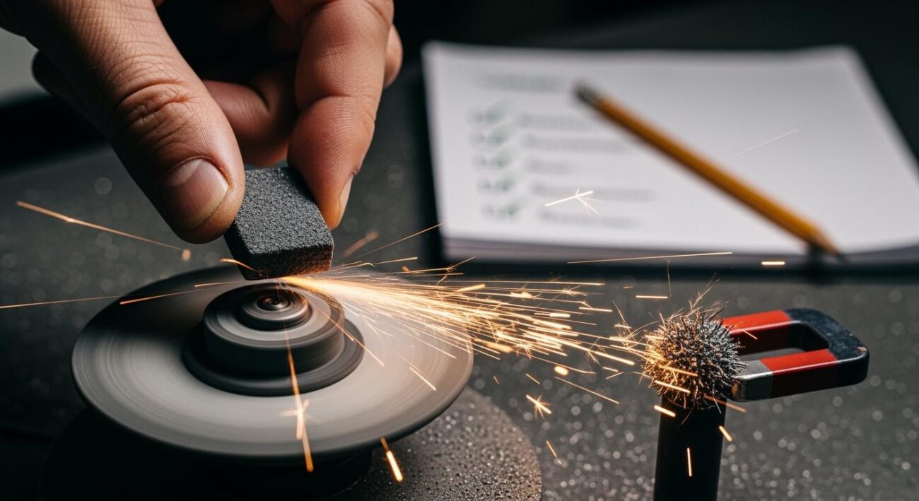 What factors need to be considered when grinding magnetic composite materials?