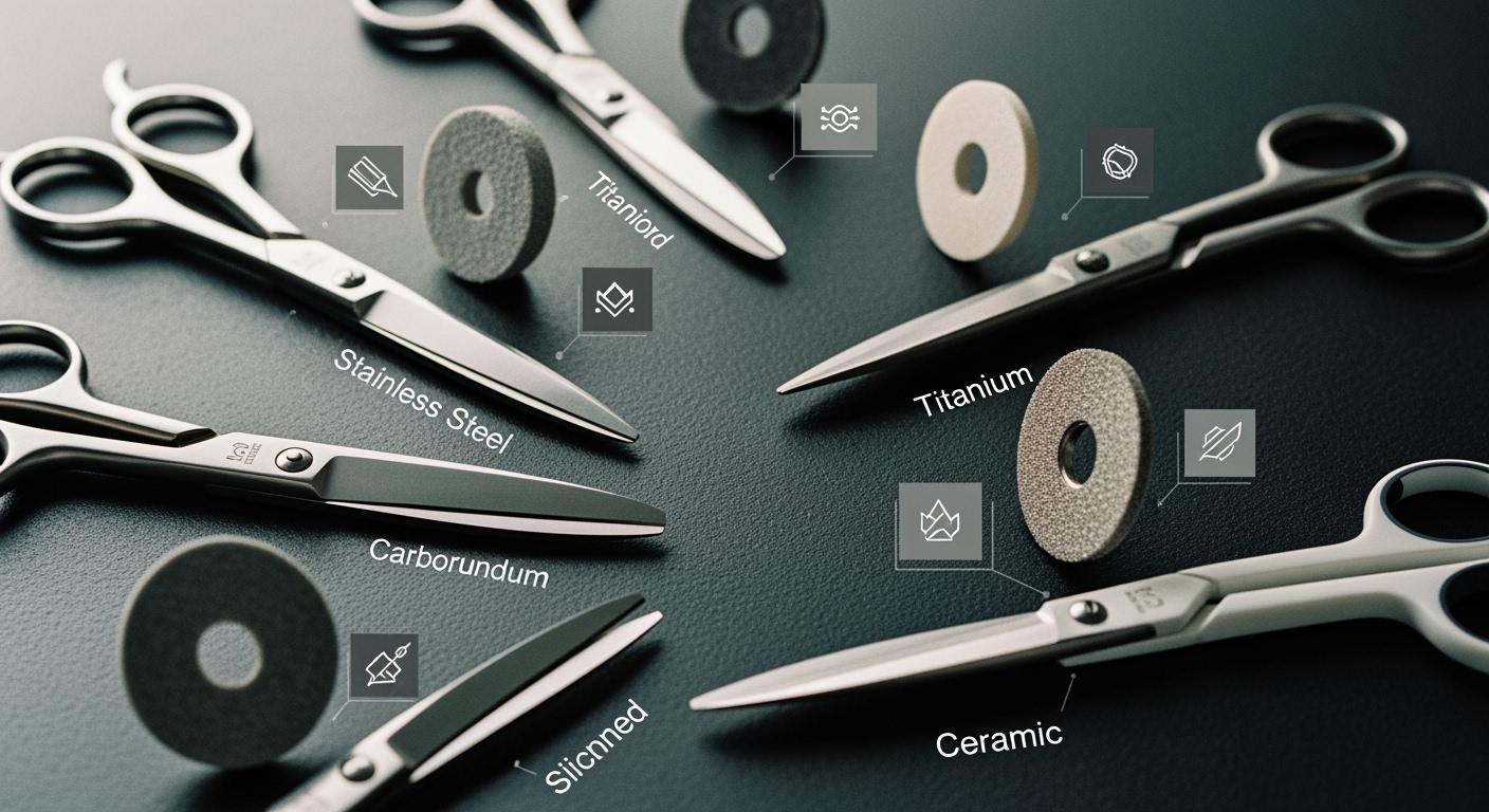 What grinding wheels are recommended for grinding different scissor materials?