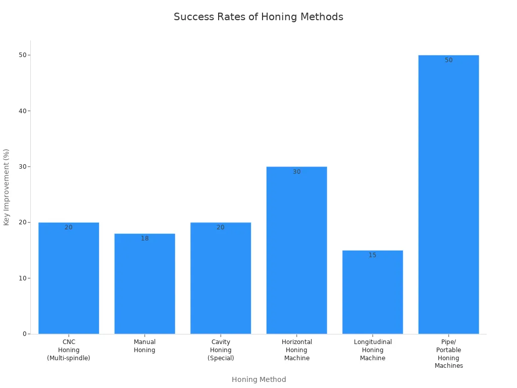Bar chart comparing improvement percentages for different honing methods